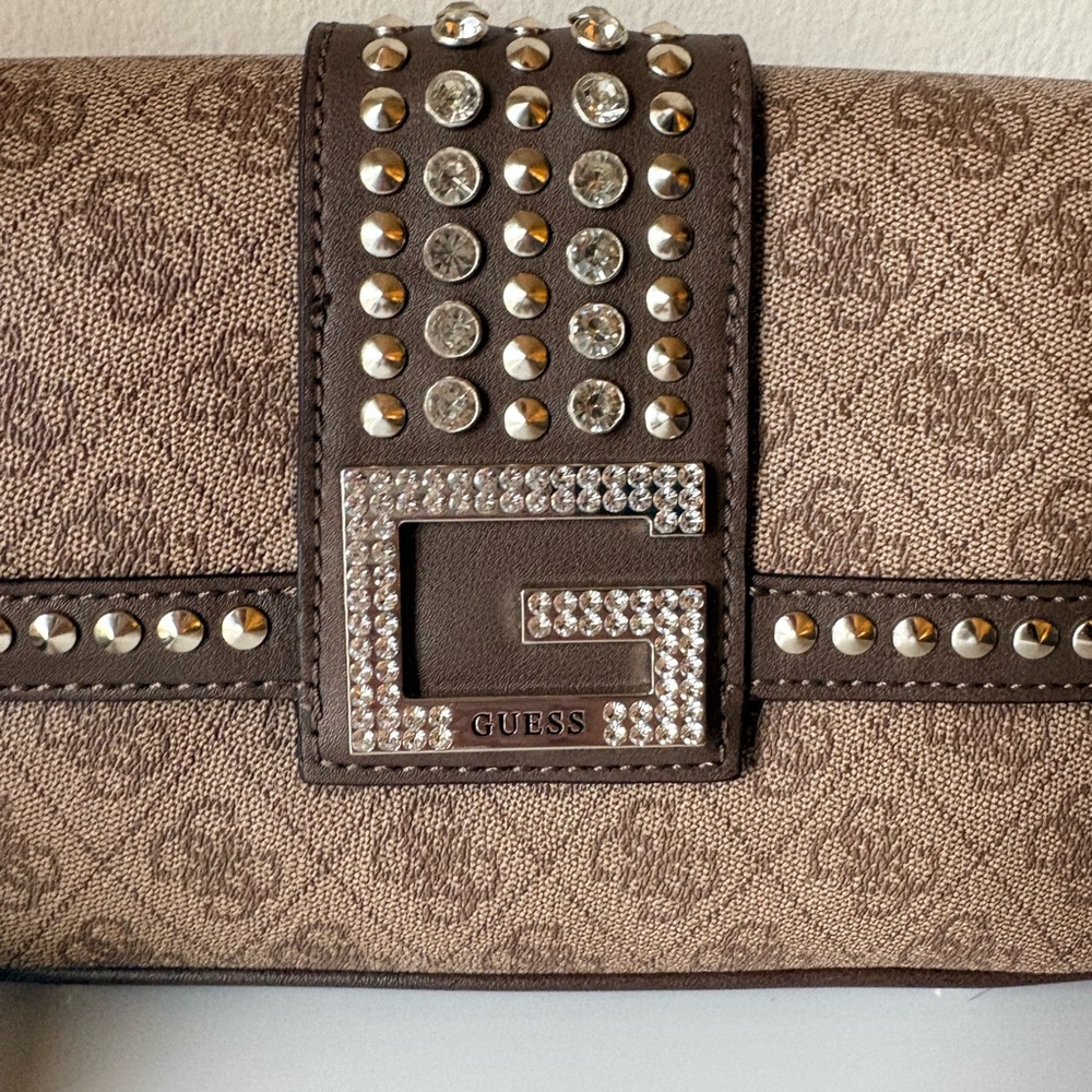 Guess Tan and Brown Studded Clutch